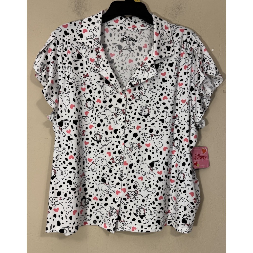Disney 101 Dalmatians Pajama Set Women L (12-14)‎ 2pc Dogs Hearts Cute NEW - Picture 3 of 8